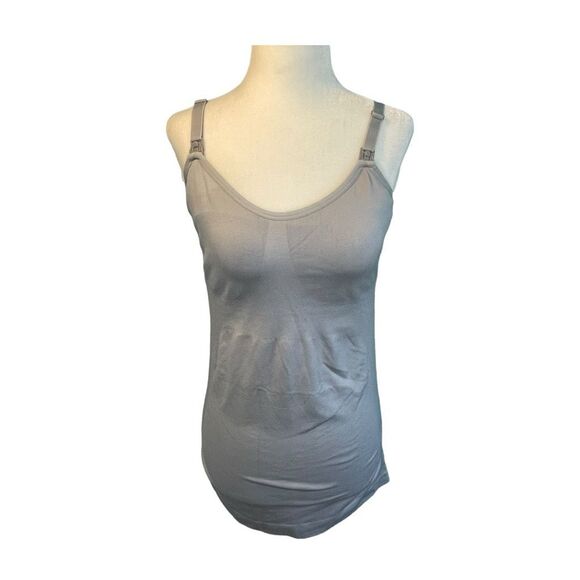 Maternity Seamless Nursing Camisole Tank Top Gray Built-in Bra Comfortable Stret - Picture 3 of 11